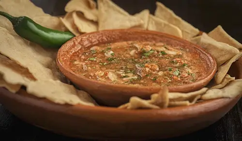 Salsa de Jitomate con Chile Serrano servida con totopos